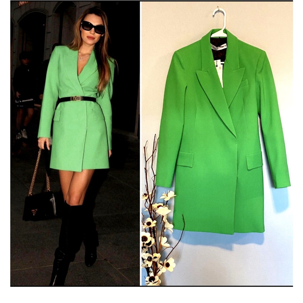 Zara Double-Breasted Blazer Dress in Apple Green Size Small